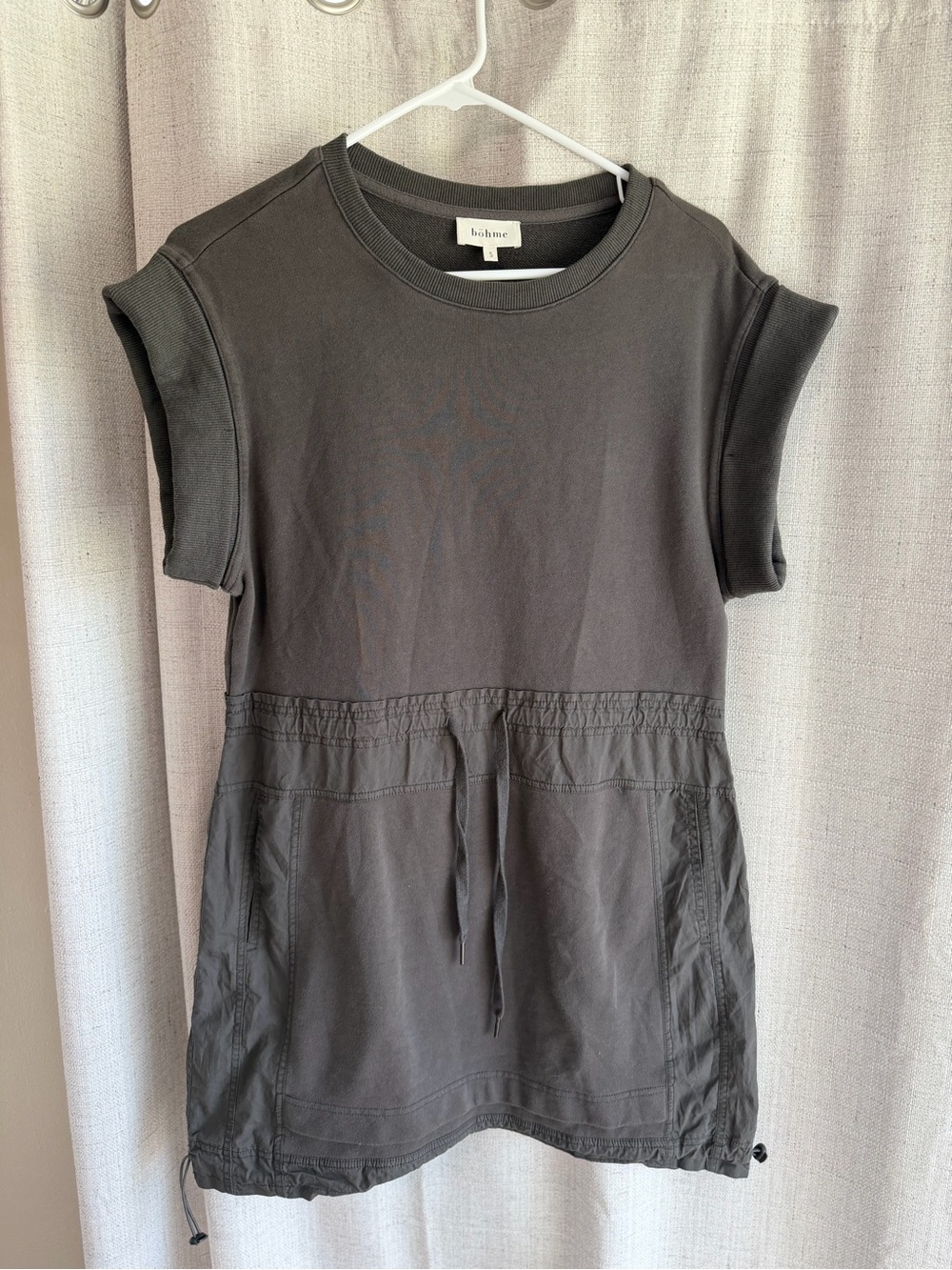 bohme Charcoal Drawstring Waist Short Sleeve Tunic